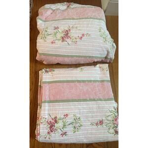 Vintage Neiman Marcus king Striped Sheet Set of 2, pink floral fitted, flat